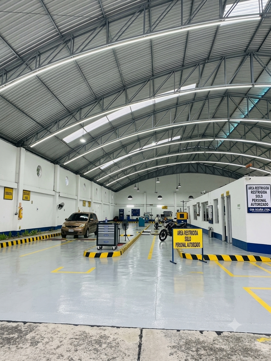 Interior de la nave de inspección de C.R.T. Ocaña con las líneas de diagnóstico
